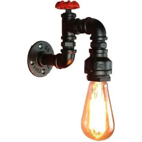 Applique Murale Loft Industriel Tuyau Tube D'eau Rétro en Fer Noir Lustre Lampe Lumières pour Salon Chambre Restaurant (1/4)