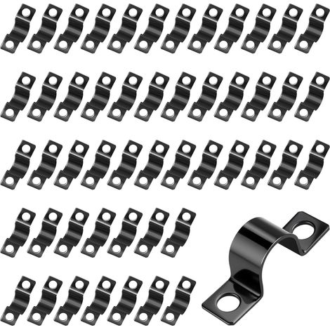 50 pièces Serre-câbles Robustes pour Le vissage – Colliers de Serrage en U Noirs, Fixation de clôture à Double Barre, pour câble électrique, tuyaux vides 5 mm et Pipeline (1/5)