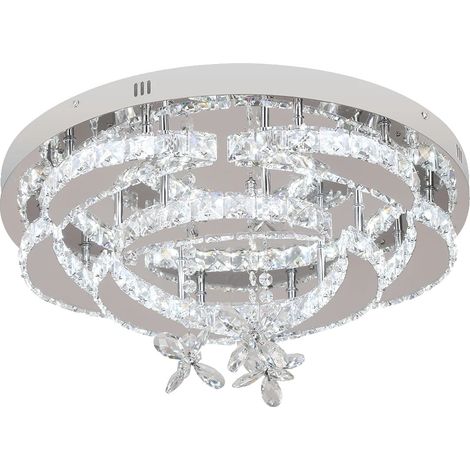 Chandelier, Cristal et Acier Inoxydable, Éclairage LED Dimmable, Modèle A argent, Dimming avec télécommande (1/2)