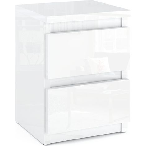 Comodino completamente bianco lucido 30 cm 2 cassetti Comodino per camera da letto (1/5)