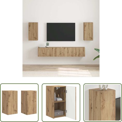 Wandregal - TV-Wandschrank 2 pcs Kunsthandwerk Eiche 30 x 31 x 60 cm (1/5)