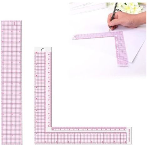 BUNTHAUS Lntyq Règle pour Tailleurs,L-Forme Carrée Règle D'angle,Règle de Mesure de Couture,Règle de tailleur,Règle Carrée en L,Convient à la coupe de modèles de vêtements,2PCS (1/4)