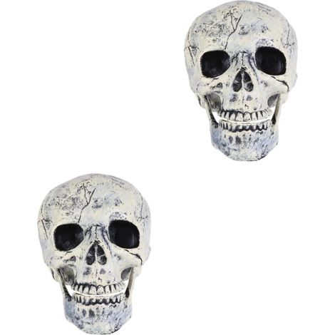2pièces Statue De Crâne Sculpture Réaliste De Tête De Squelette pour Décoration Halloween Et Accessoire De Prank (1/5)