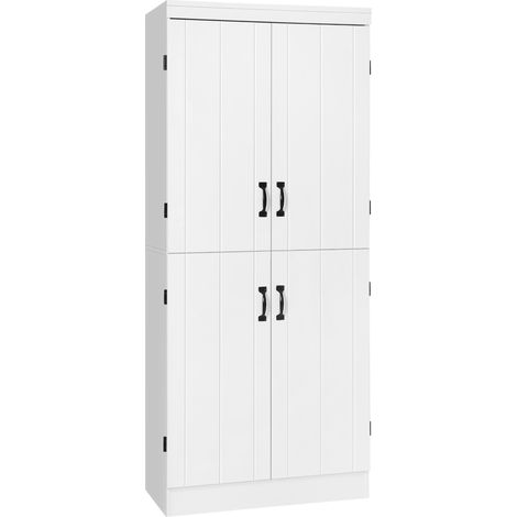 Credenza da cucina/sala da pranzo con 4 ante e 6 ripiani, stile moderno, 76 x 40 x 177 cm, bianca