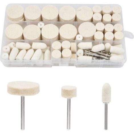 Kit de Roues de Polissage, Outil Rotatif en Feutre de Laine, Métal Surface Polissage Accessoire pour une meuleuse, le polissage et l'ébavurage de précision, Abrasif Polissage Roue Outils, 123 pcs (1/4)