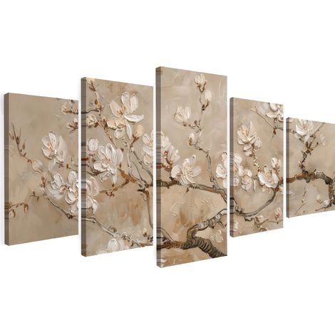 QUADRO SU TELA Set di 5 Beige - Fiore - Moderno 100x50 cm (1/5)