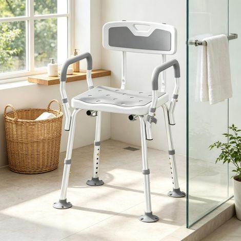 Chaise de douche ergonomique en acier avec pieds réglables en hauteur et antidérapants, tabouret de douche stable pour la salle de bains (1/5)