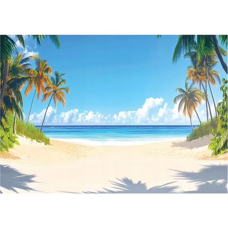Papier peint mural 3D plage mer palmiers nature intissé grand format design intérieur salon chambre pas cher 150x105 cm (1/5)