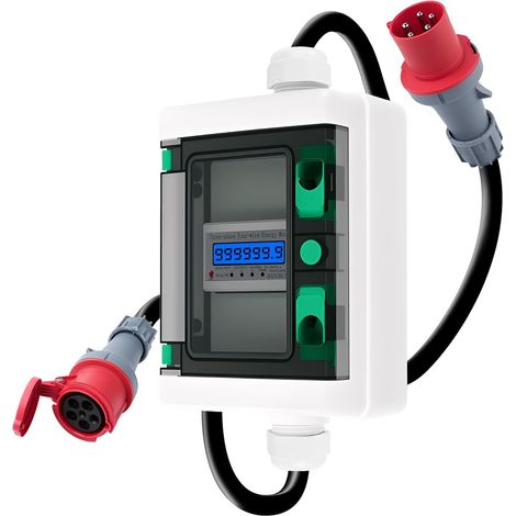 Compteur électrique numérique mobile 3 phases 63A Coupleur 5 broches prise CEE Adaptateur 5P 400V compteur electrique numérique triphasé avec réinitialisation IP66 H07RN-F 5 6mm²Câble (1/5)