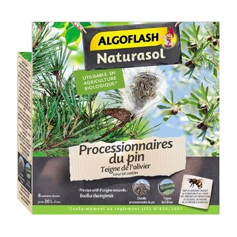 Insecticide biologique contre processionnaires du pin et teigne de l'olivier – 8 sachets doses – Pulvérisateur à lance pour traitement optimal – Algoflash