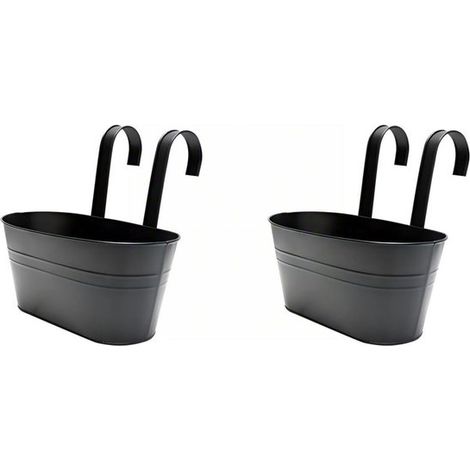 2 macetas colgantes de metal con ganchos para balcón - Decoración colgante - Aptas para balcón - Para interior y exterior - Negras (1/5)