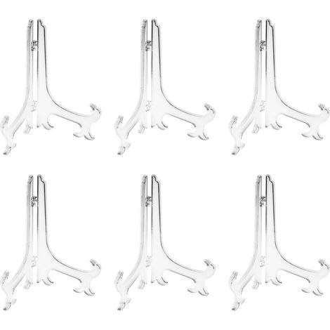 Set di 6 supporti per piatti - Cavalletti da esposizione - Per targhe decorative e cornici - Per uso interno ed eventi - Trasparenti - 25x7,5 cm (1/5)