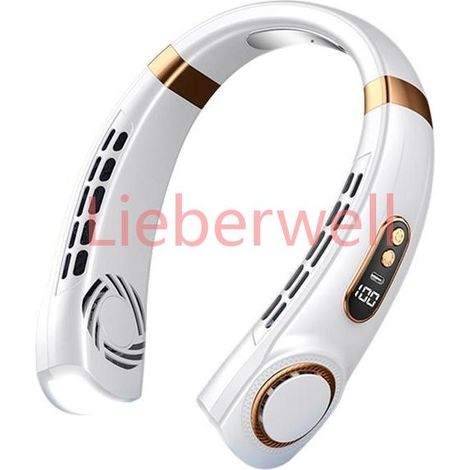 Ventilateur Tour de Cou Blanc Rechargeable , 5 Vitesses , Écran LED , Lumière d’Ambiance , 4000mAh (1/5)