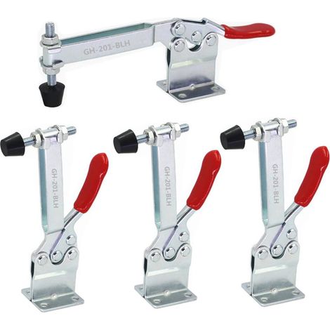 Set di clip a interruttore - 4 pezzi - Clip a levetta - Clip a sgancio rapido per lavorazione del legno - Utensile manuale - Clip per colla - Argento/Rosso - Metallo - 14,25,3 cm