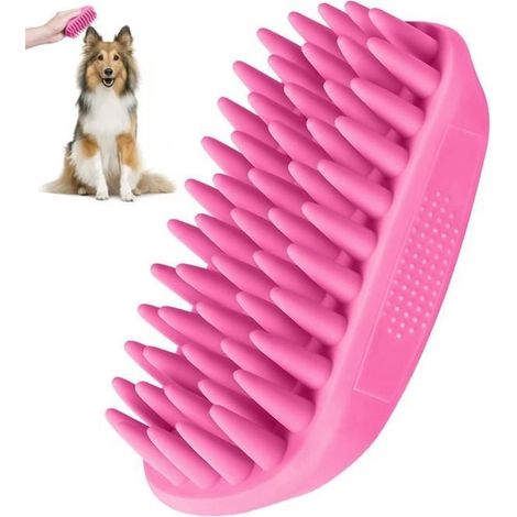 Hundebadebürste, Hundebadzubehör, Silikon-Shampoobürste für langhaarige Hunde und Katzen (rosa) (1/5)