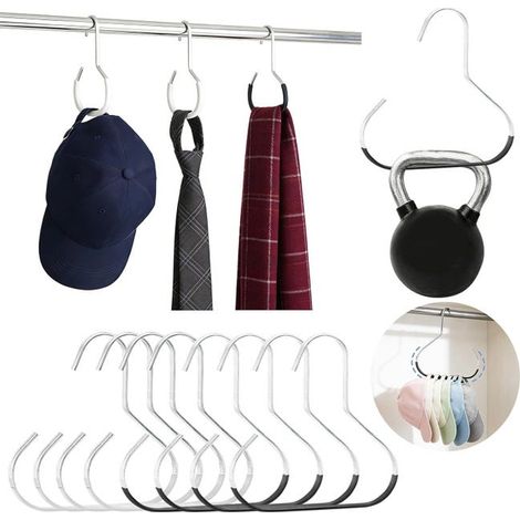 Juego de 8 soportes para bufandas, fajas, cinturones, sombreros grandes, pañuelos y pañuelos para la cabeza (4 negros, 4 blancos) (1/5)