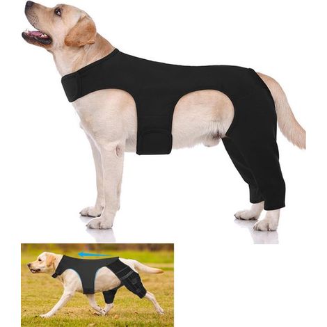 Rodillera doble para perros, Protectores ajustables para las patas traseras, para evitar lamidos y mordiscos, Color negro, Talla M (1/5)