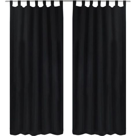 Rideaux en satin de microfibre noir perforé, style drap, mesurant 140 x 175 cm. (1/5)