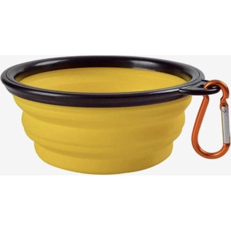 Gamelle de voyage pliable pour chien - Gamelle pour chiot - Gamelle pliable en silicone - Gamelle portable avec mousqueton - Jaune - Lot de 2 gamelles de 450 ml (1/5)
