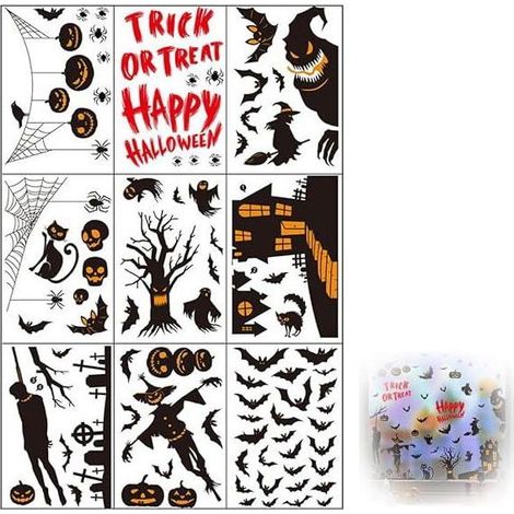 9pcs Autocollants De Fenêtre Double Face Pour Halloween,Stickers Auto-Adhésifs d'Halloween Réutilisable Pour Fête Diy Horreur Décor (1/5)