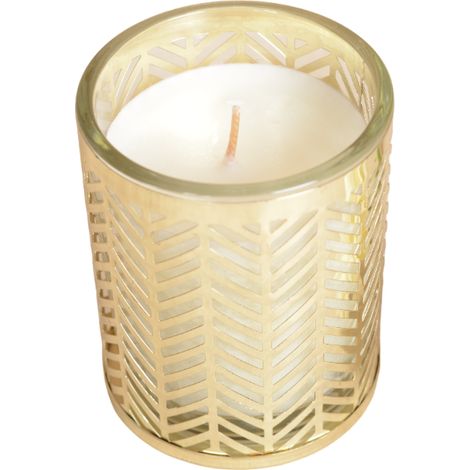 Bougie Parfumée à la Vanille avec Support Métal Doré Motif Épi en Verre 8 x 8 x 7,5 cm - PANGIVO (1/4)