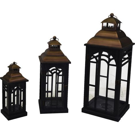 Farol madera metal negro cuadrado 1-3 cm31,5x31,5h81