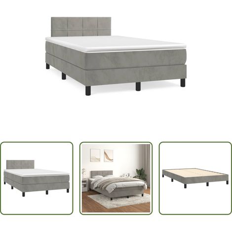 Samtbett - Boxspringbett mit Matratze Hellgrau 120x190 cm Samt (1/5)