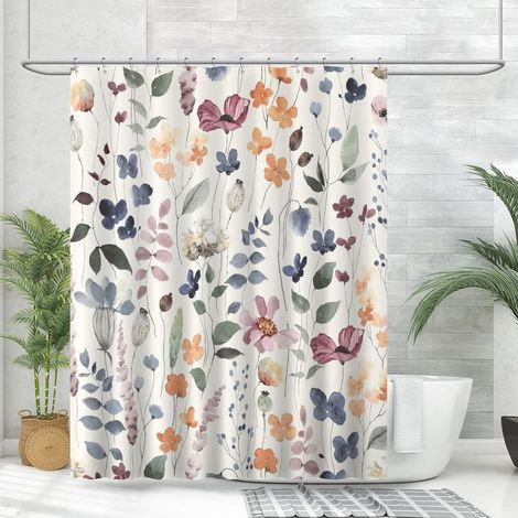 Duschvorhang, Blumenmuster, wasserdichtes Material, Polyester, 12 Haken, Badezimmer (1/5)