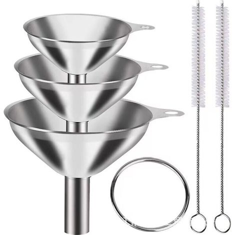 3pcs entonnoirs cuisine acier inoxydable,pour remplissage liquides,épices,transfert d'huile,jus poudre,parfum avec brosse nettoyage.