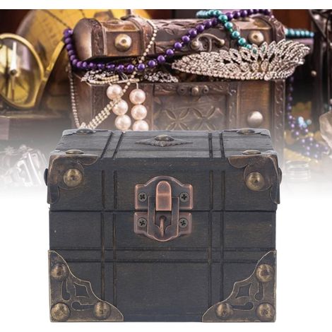 Boîte Vintage Trinket Box Bois Composite Serrure Alloy Stockage Bijoux Decoratif 11x11x8cm 222g 1x Boîte 1x Serrure 1x Accessoire (1/5)