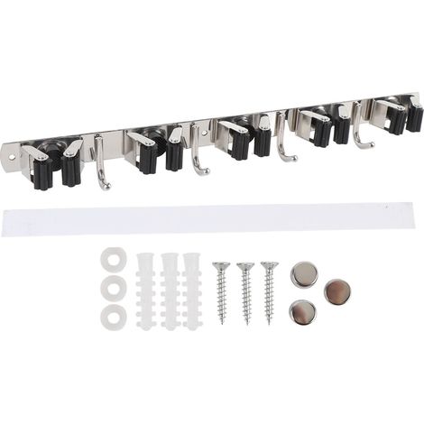 Support Mur Porte-Balai Rangement Murale en Acier Inoxydable 304 avec 5 Emplacements et 4 Crochets pour Garage Buanderie Placard (1/5)