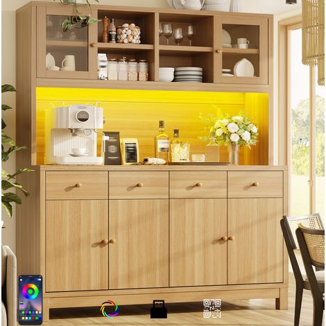 MEUBLIV Aparador alto negro 140x40x180 cm – LED, puertas correderas de vidrio y almacenaje (1/5)
