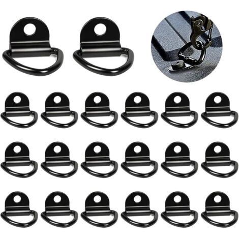 ALLIANDISAnneaux D'arrimage Solide en D 20 Pièces Traction Anneaux de Montage en D en Acier Inoxydable Crochets pour Remorque Camion Camping Noir (1/5)