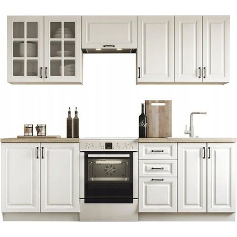 Conjunto de cocina Houston 1877, Blanco, 240x60cm, Encimera, Aglomerado laminado, Vidrio, MDF
