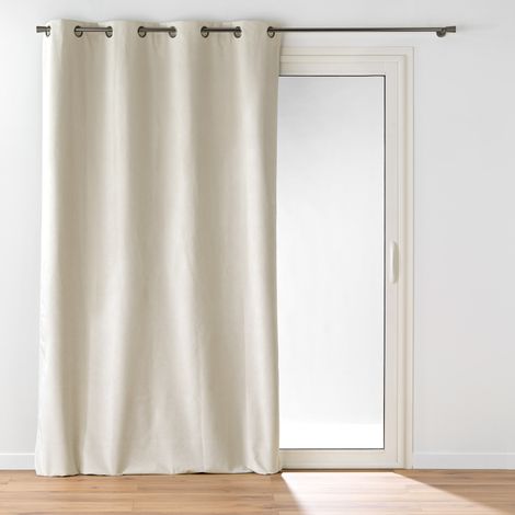 Rideau à œillets 140 x 260 cm – Velours relief Olympe Naturel – 100 % Occultant et Thermique (1/4)