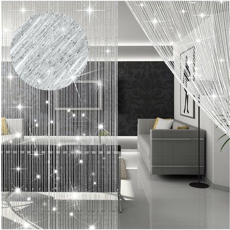 Rideau de porte à perles pour salon, maison, décoration de chambre d'adolescente (argent, 100 x 200 cm) (1/5)
