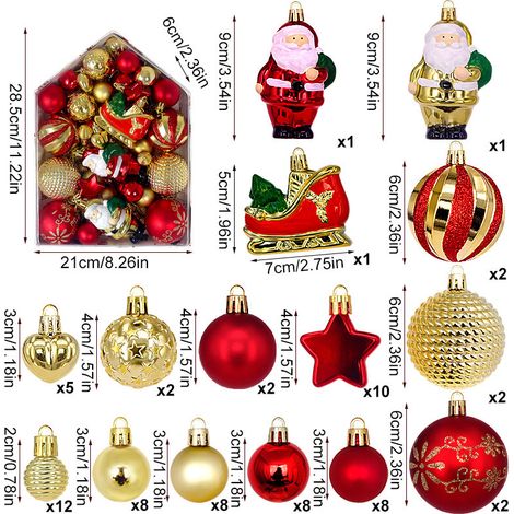 72-teiliges Set aus Weihnachtskugeln und Baumschmuck – unzerbrechliche, glänzende Kunststoffkugeln (Roségold und Gold) (1/5)