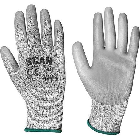Scan Grey PU Coated Cut 3 Gloves - Medium (Size 8) (1/3)