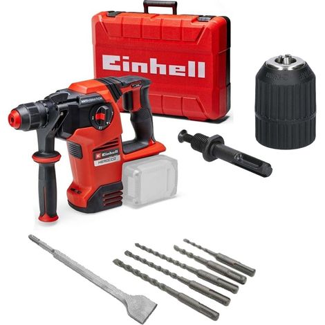 Einhell 18v 36V X-Change Cordless SDS Hammer Drill + SDS Bits Chisel + Chuck (1/5)