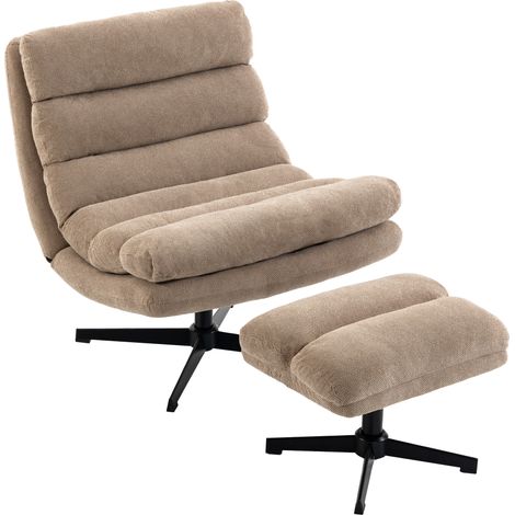 Fauteuil de salon - HOMCOM - repose-pied réglable, rotation 360°, assise large - lin - 79 x 94 x 88 cm - marron (1/5)