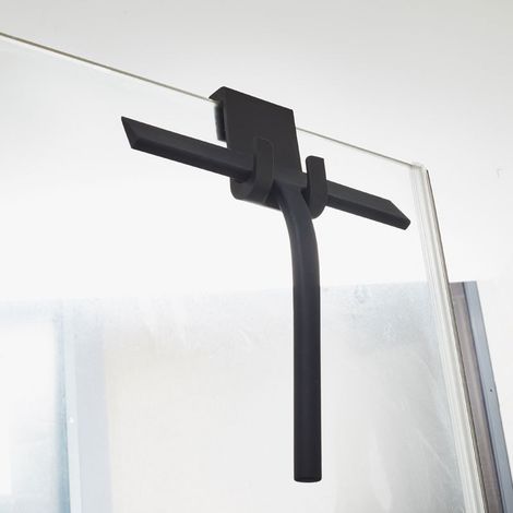 Duschabzieher, Badezimmerabzieher, mit Aufhängehaken, 25,4 cm, schwarz, extra langer Griff für effiziente Reinigung – Fensterabzieher fürs Badezimmer