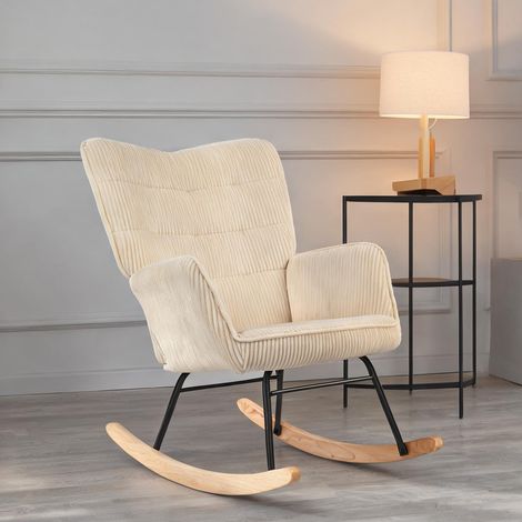 Fauteuil à bascule 71 x 98 x 101 cm en tissu côtelé beige (1/5)