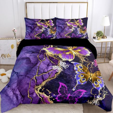 Bettwäsche-Set 200x200 cm mit Schmetterlings-Marmor-Design, Mikrofaser, Reißverschluss