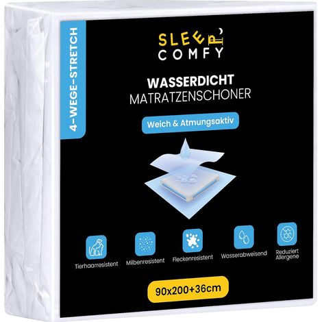 Protège-matelas de luxe imperméable - 90 x 200 cm - Blanc - 80 % coton et 20 % polyester - Respirant - Alèse de lit pour incontinence - Protège-matelas imperméable (1/5)