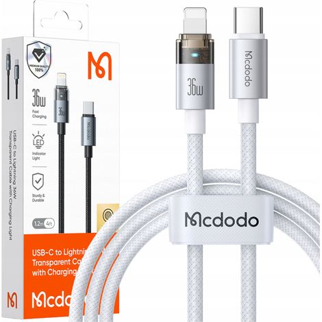 Cable USB-C Mcdodo de carga rápida para iPhone Lightning 36W 1M LED blanco (1/5)