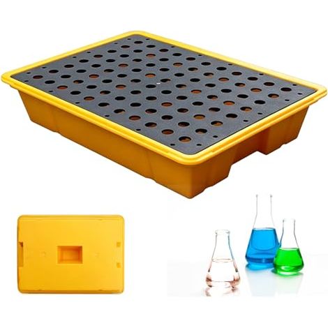 Bac de Retention, 49 x 35,5 x 9,5 cm Plateau étanche avec Grille Amovible Bac de Rétention Empilable avec Conception à Rainure Profonde et Texture Antidérapante pour Laboratoires Usines et Ateliers (1/5)