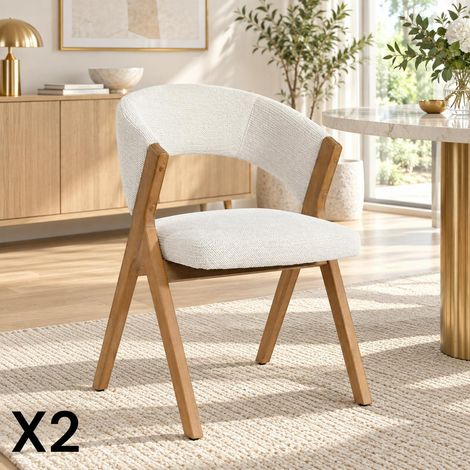 Chaise écrue bois et tissu, forme ronde (lot de 2) AGADE (1/5)