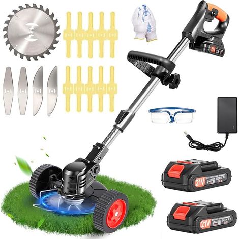 21V Cordless Battery Trimmer with Battery, 4 Types of Blades, Light Weight, Low Noise Cordless Electric Brushcutter, for Garden, Lawn (1/4)