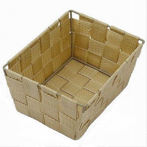 Cleafe - Porta Oggetti Multiuso Organizer Bagno Camera Cucina Tessuto Beige 19x14x9cm 79009 - (1/3)
