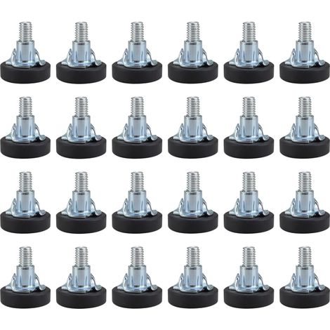 24 Stück Möbel-Nivellierfüße, verstellbares Möbelbein mit rutschfester PVC-Kunststoffbasis, maximal verstellbare Höhe 20 mm, Möbelbein mit Vierkantmutter
